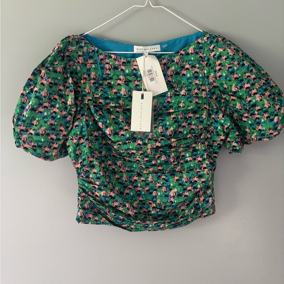 NWT Endless Rose Brianna Top Large Ruched Poplin Top. Colorful. Side zipper. - Picture 1 of 5